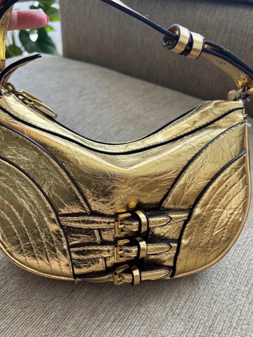 Zara Metallic Gold Chain-Handle Shoulder Bag - Picture 2 of 4